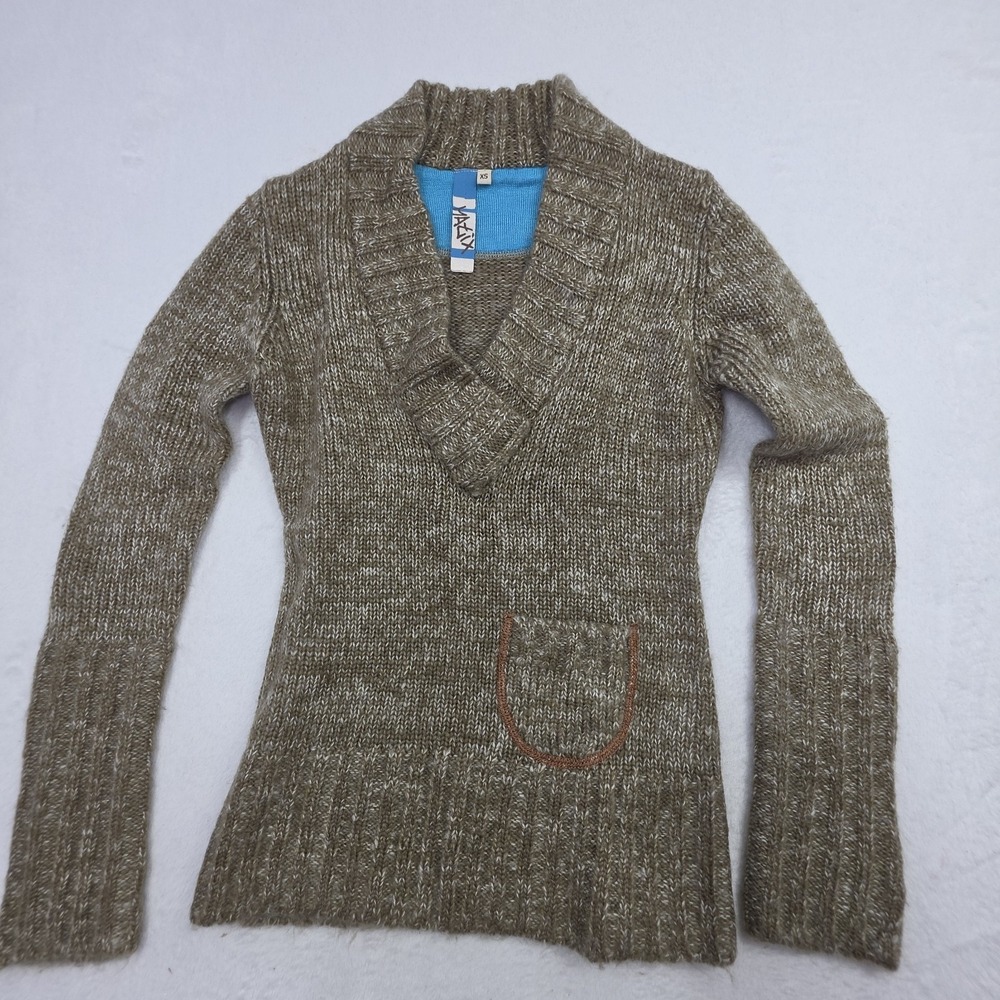 Matix Women's Sweater XS Olive Marled Shawl Collar Elbow Patch Knit Pullover